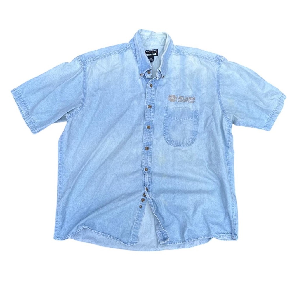 Three Rivers Atlanta Motor Speedway Denim Shirt Mens XXL Blue Short Sleeve